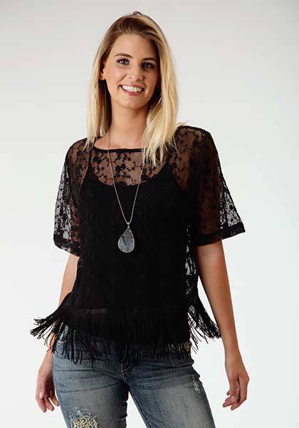 Roper Ladies Embroidered Mesh Lace Top