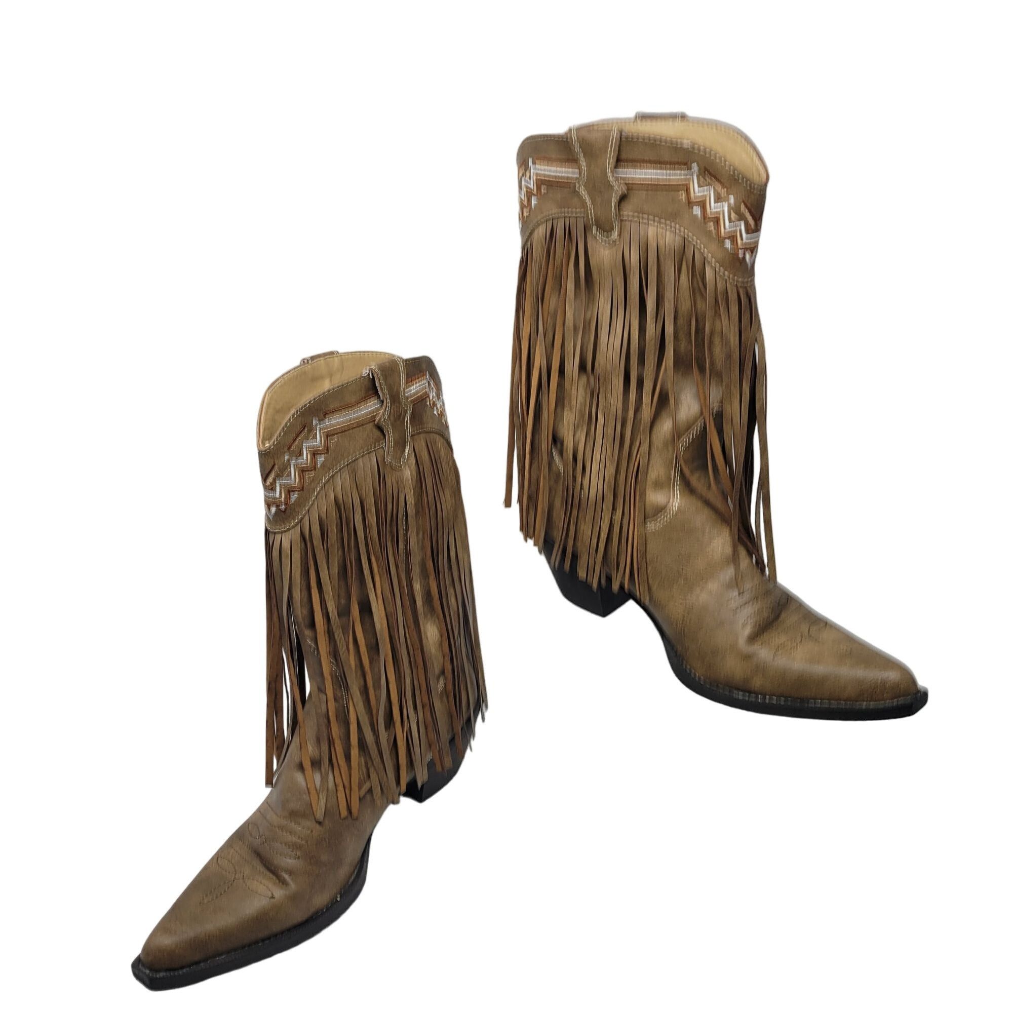 Roper Vegan Fringe Western Boots 9 Brown Faux Leather Cowboy, Women's