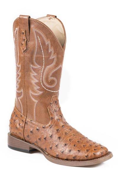 Roper Youth Bumps Faux Ostrich Wide Square Toe Cowboy Boots