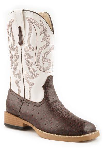 Roper Youth Bumps Wide Square Toe Faux Ostrich Cowboy Boots