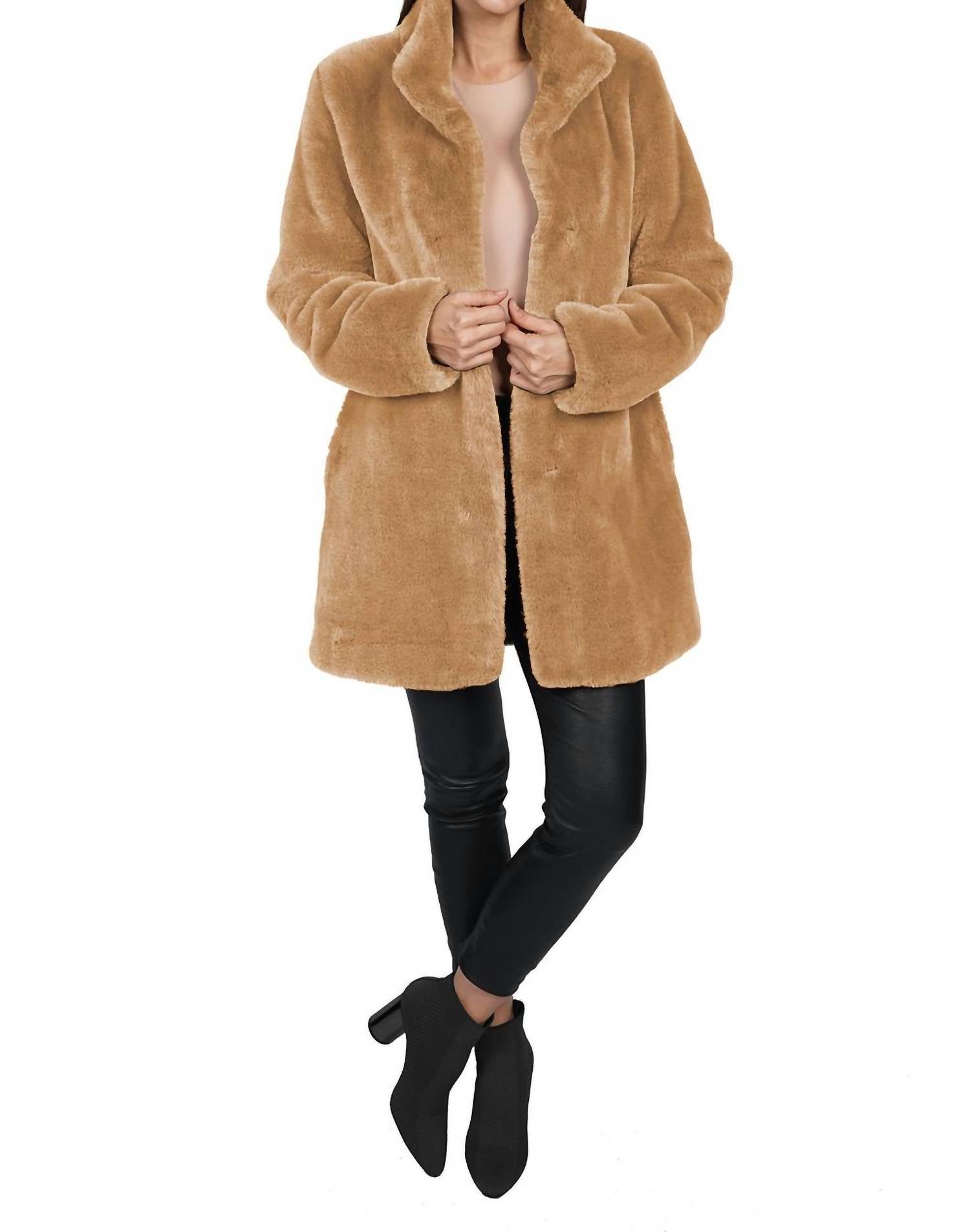 Rory Faux Fur Coat In Camel