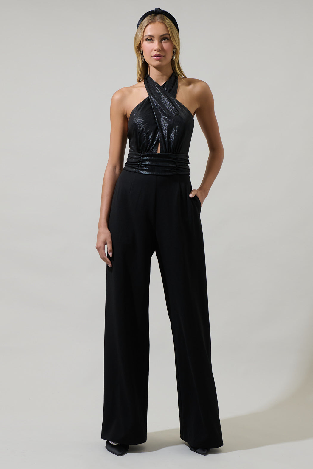 Rosaline Metallic Halter Neck Jumpsuit