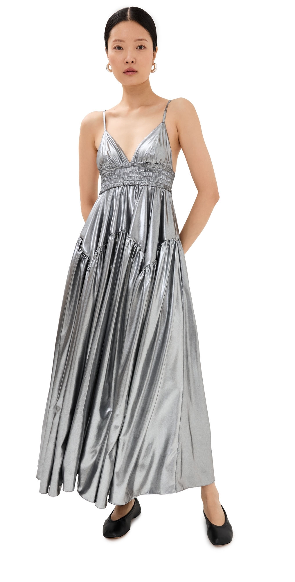 Rosetta Getty Gathered Peplum Camisole Dress Silver S