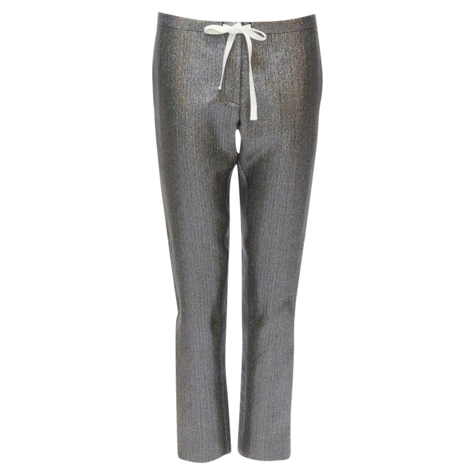 Rosie Assoulin silver iridescent glitter metallic silk tape cropped pants