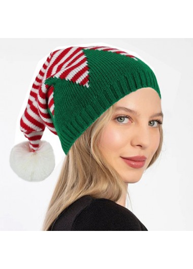 Rotita Christmas Green Striped Acrylic Material Hat - One Size