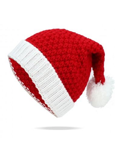 Rotita Christmas Knitted Red Acrylic Beanie Hat - One Size