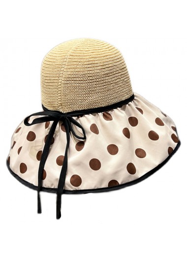 Rotita Polka Dot Acrylic Detail Beige Visor Hat - One Size