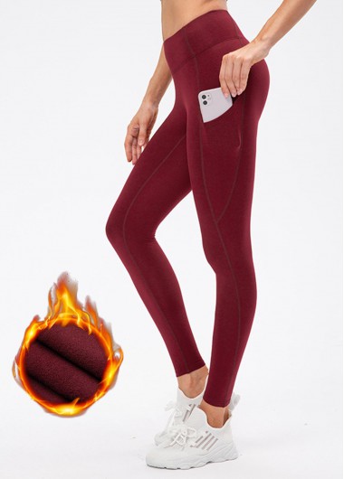 Rotita Sports Leggings Wine Red High Waisted Elastic Waist Ankle Length Leggings - 2XL