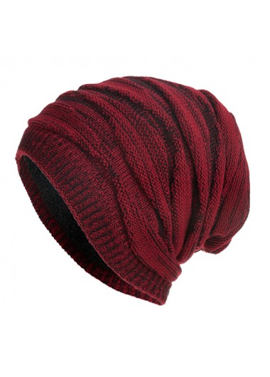 Rotita Wine Red Knitted Design Beanie Hat - One Size