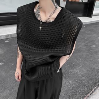 Round Neck Plain Mesh Oversized Tank Top