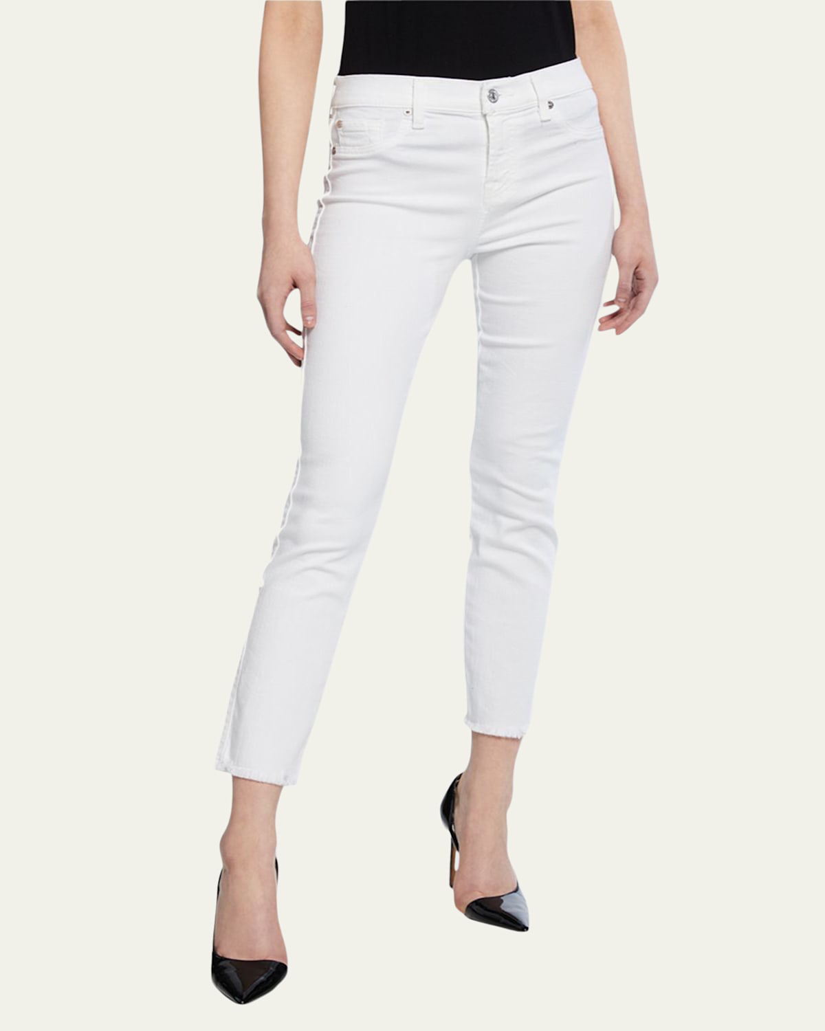 Roxanne Raw-Edge Ankle Skinny Jeans, White