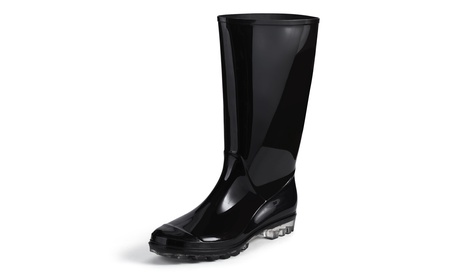 Roxoni Womens Black Rubber Rain Boots Wide Calf Waterproof and Clear Sole 9 Black Medium