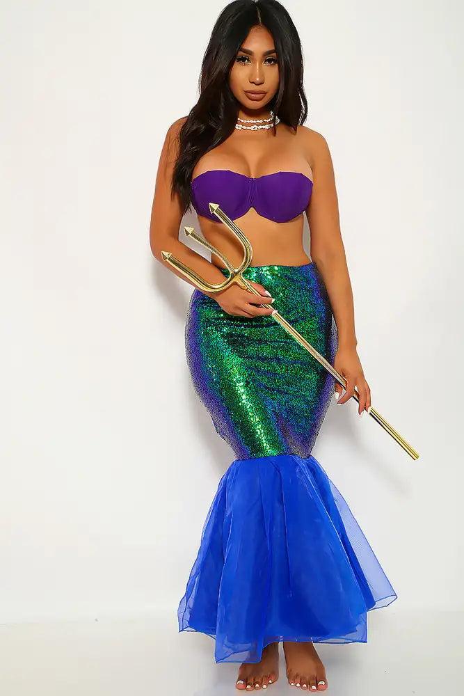 Royal Blue Green Mermaid Skirt One Piece Costume