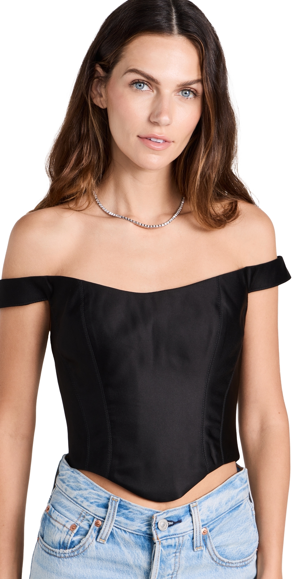 Rozie Corsets Off Shoulder Satin Corset Top Black 42