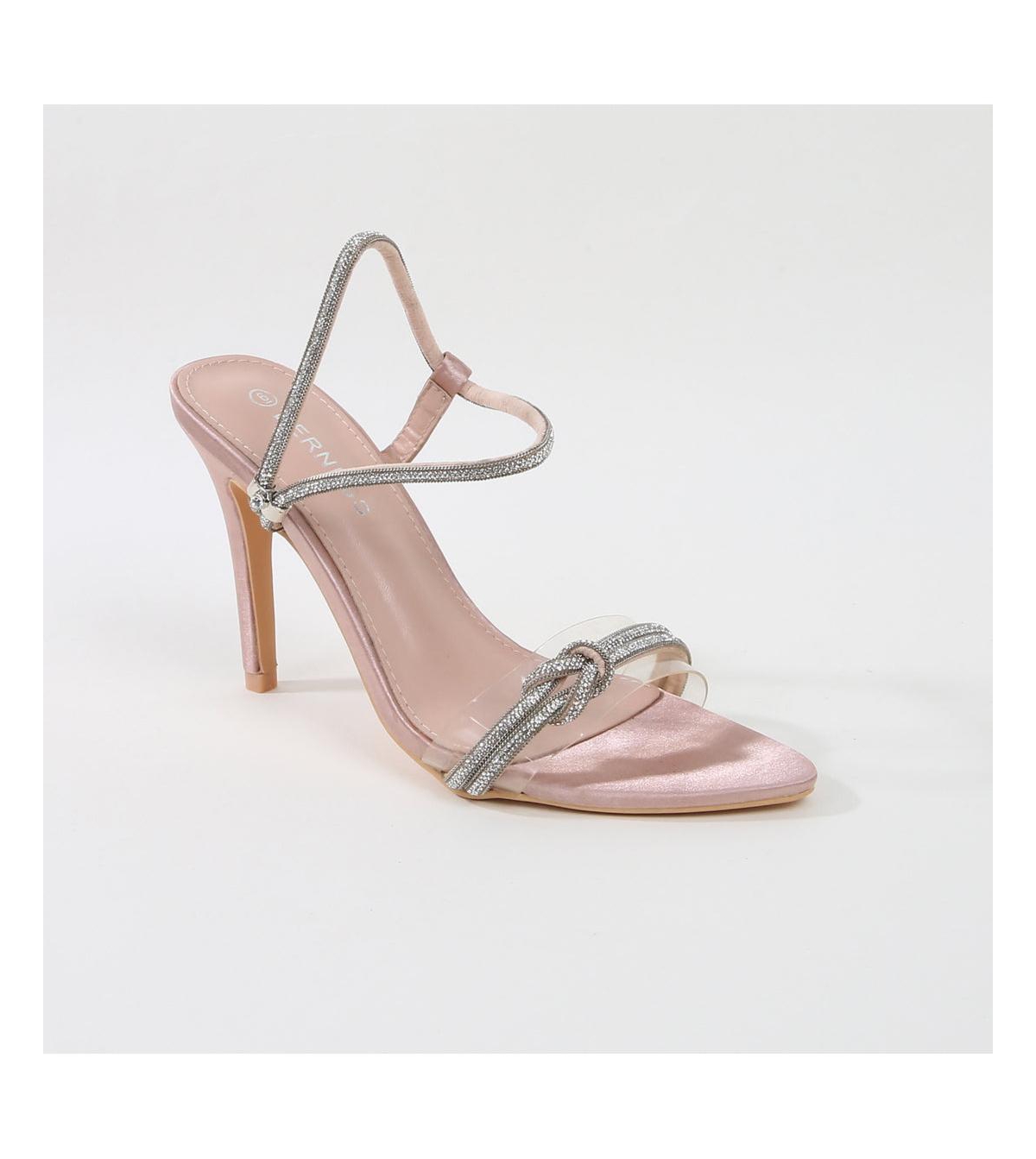 Ruby Heeled Sandal with Rhinestone Knot - Beige