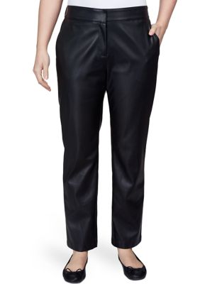 Ruby Rd Women's Petite Faux Leather Pull On Pants, Black, 6P