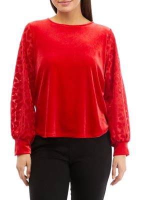 Ruby Rd Women's Petite Scoop Neck Stretch Velvet Sweatshirt, PS