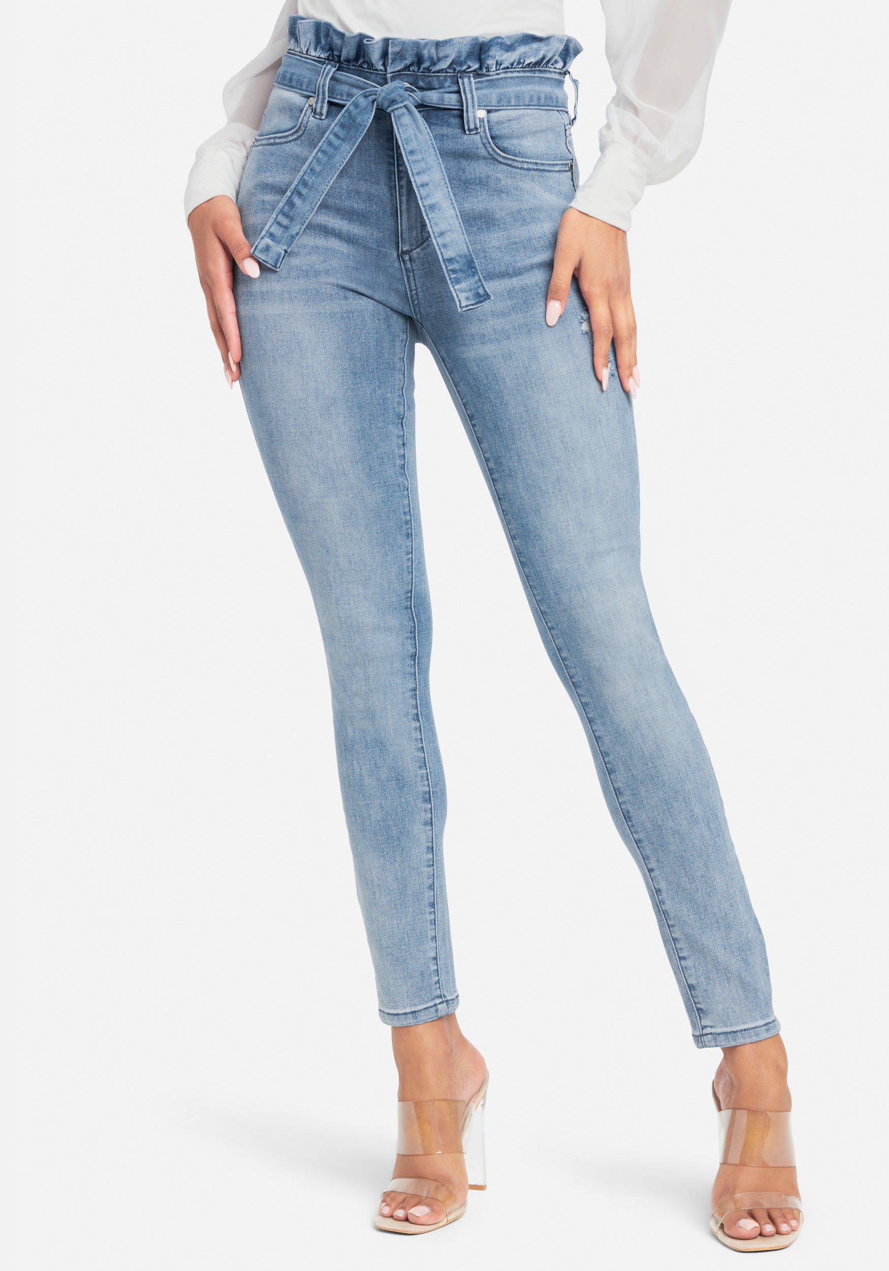 Ruffle High Waist Front Tie Jeans