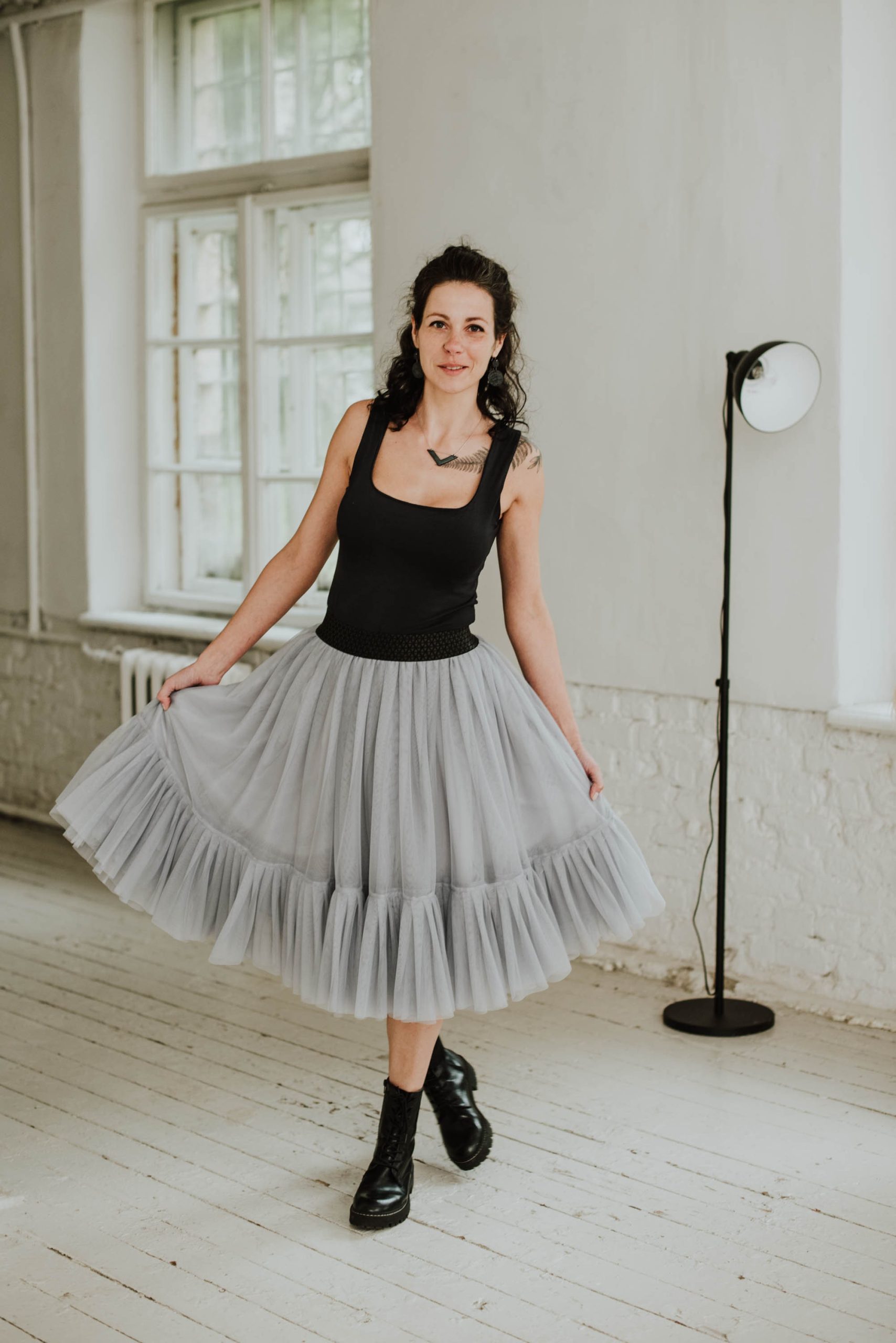 Ruffled Tulle Skirt For Woman With Tiered Hem - Choose Your Color & Length