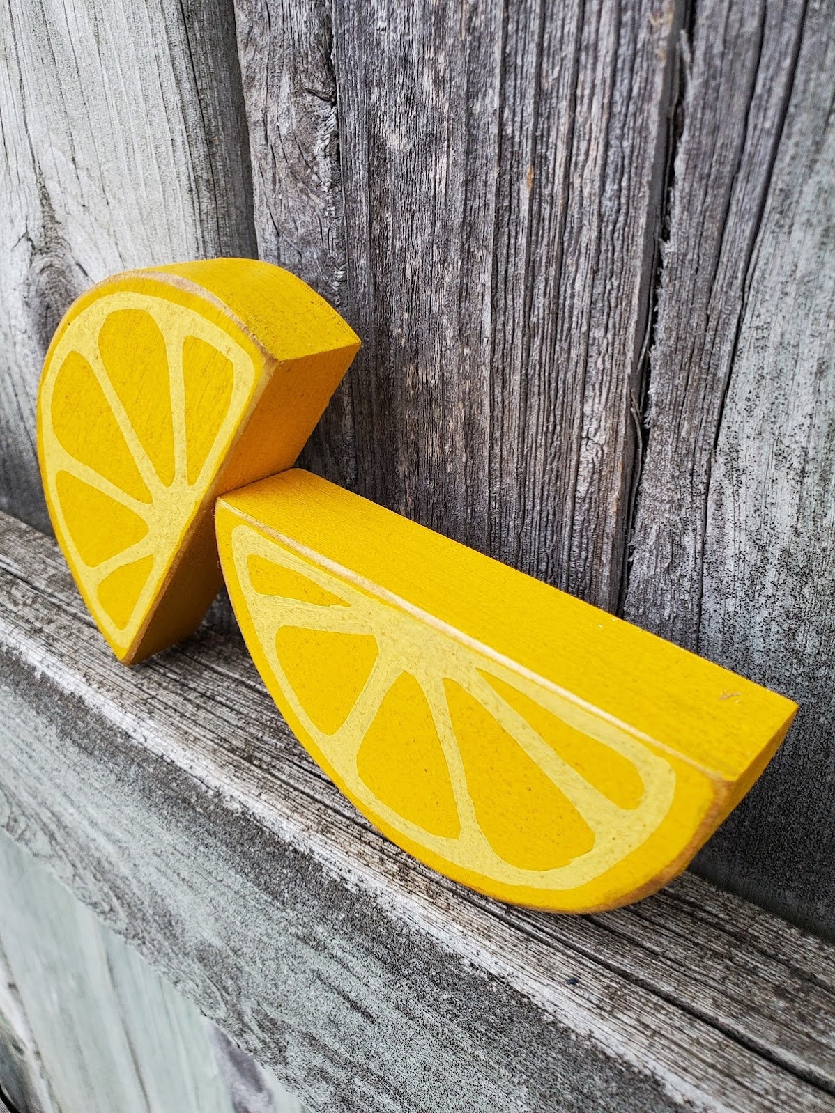 Rustic Lemon Slices, Summer Tiered Tray Decor, Distressed Chunky Lemons, Wood Fruit, Wooden Wedge