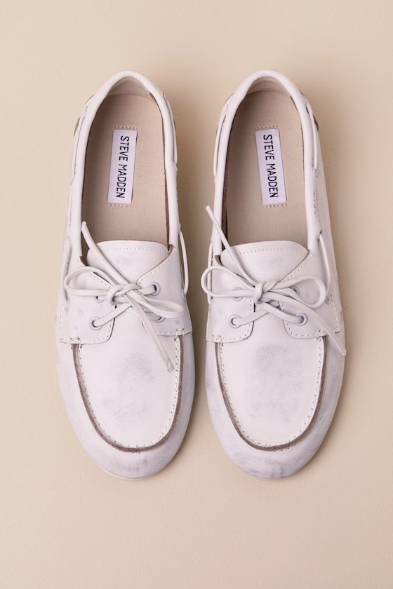 SAG White Leather Distressed Lace-Up Loafers