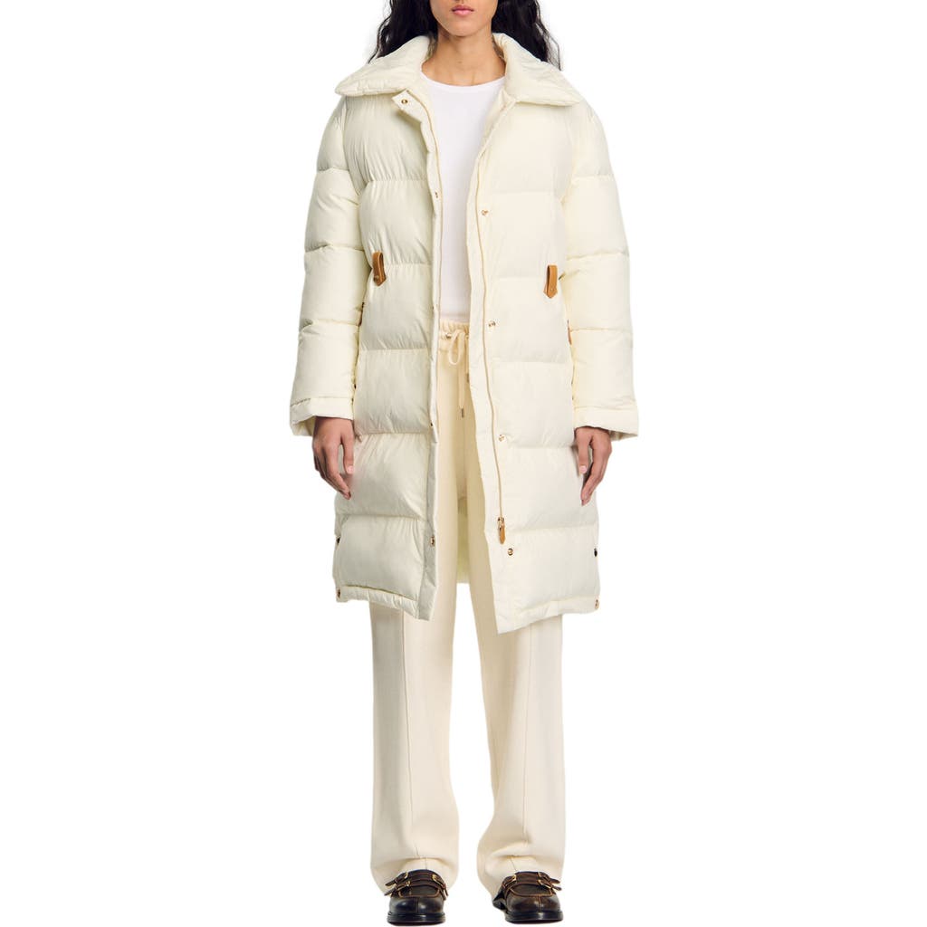 SANDRO Quilted mid-length puffer jacket in Ecru at Nordstrom, Size 34 Eu