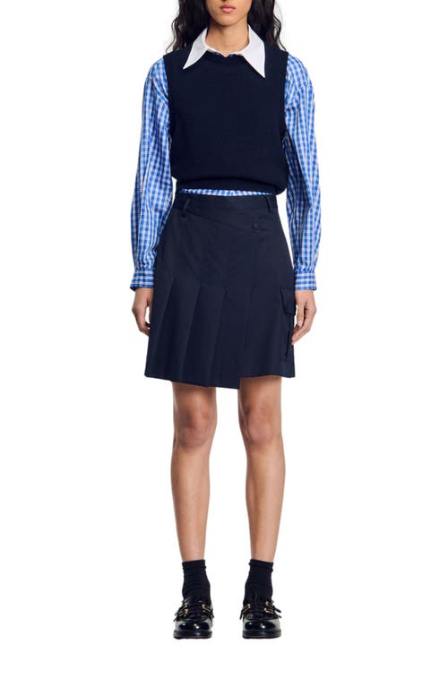 SANDRO Short asymmetrical pleated skirt in Navy Blue at Nordstrom, Size 36 Eu