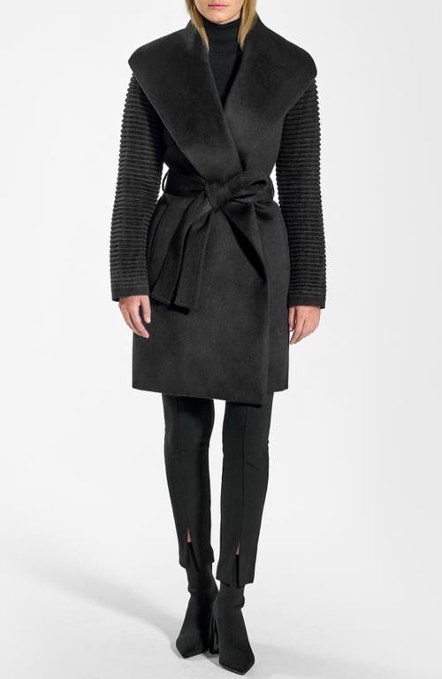 SENTALER Rib Sleeve Alpaca & Wool Wrap Coat in Black at Nordstrom, Size X-Small