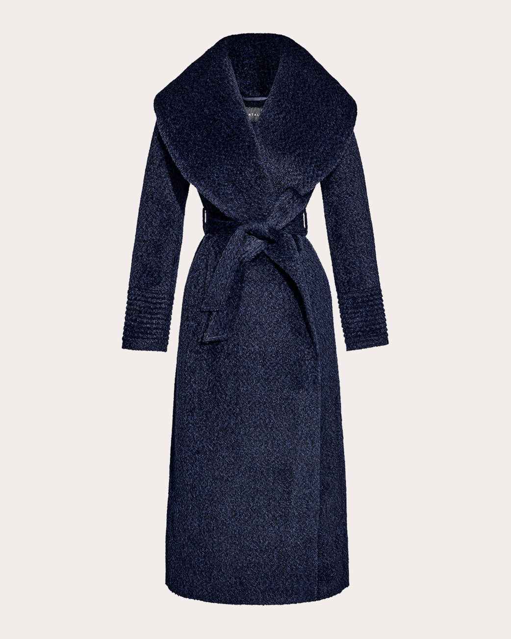 SENTALER Women's Bouclé Alpaca Wide Collar Maxi Wrap Coat in Midnight Blue Wool/Nylon