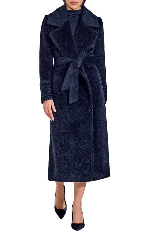 SENTALER Wool & Alpaca Blend Bouclé Wrap Coat in Midnight Blue at Nordstrom, Size Small