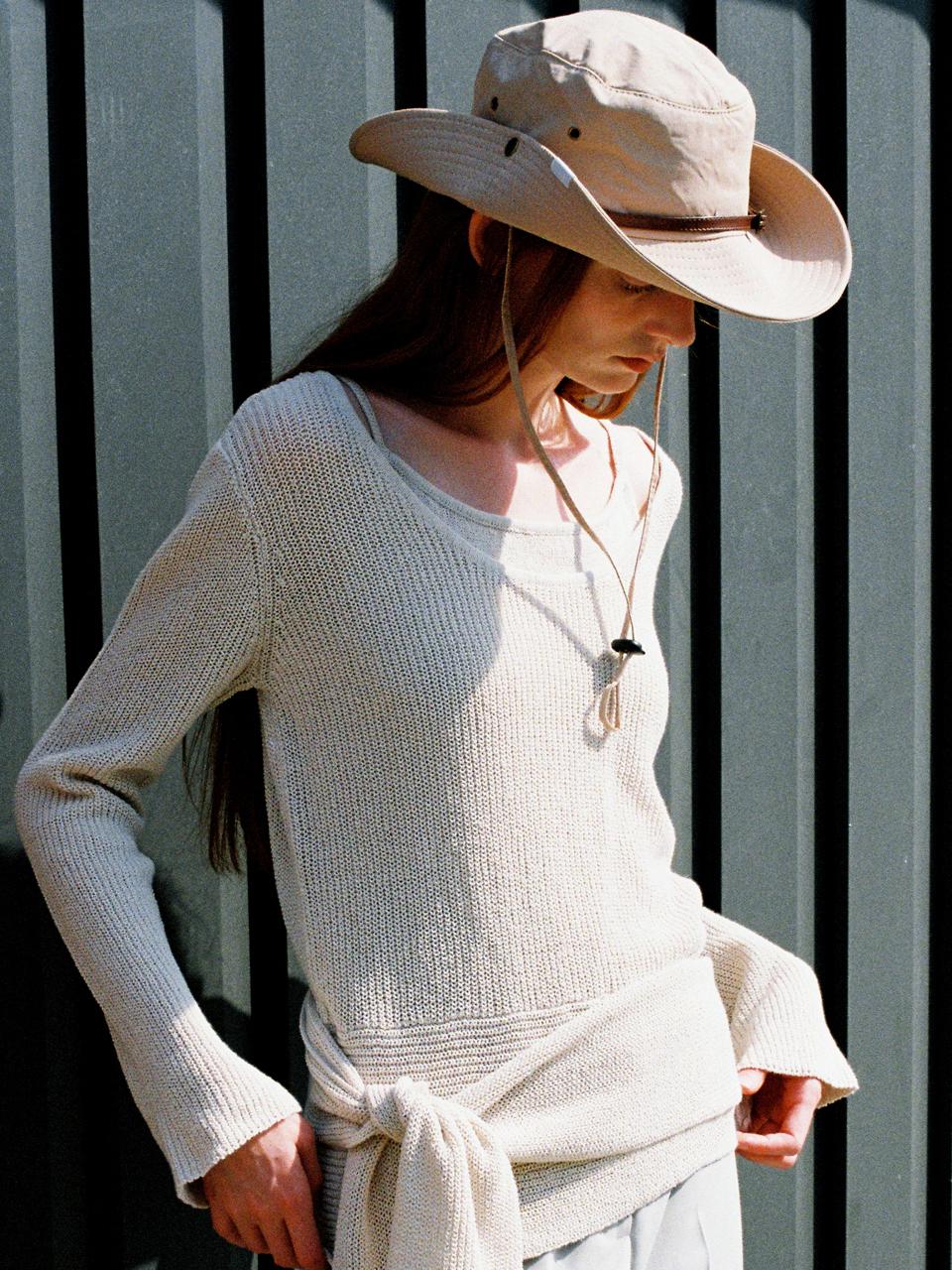 SET: Linen Layered Wrap Knit Top - Natural Linen