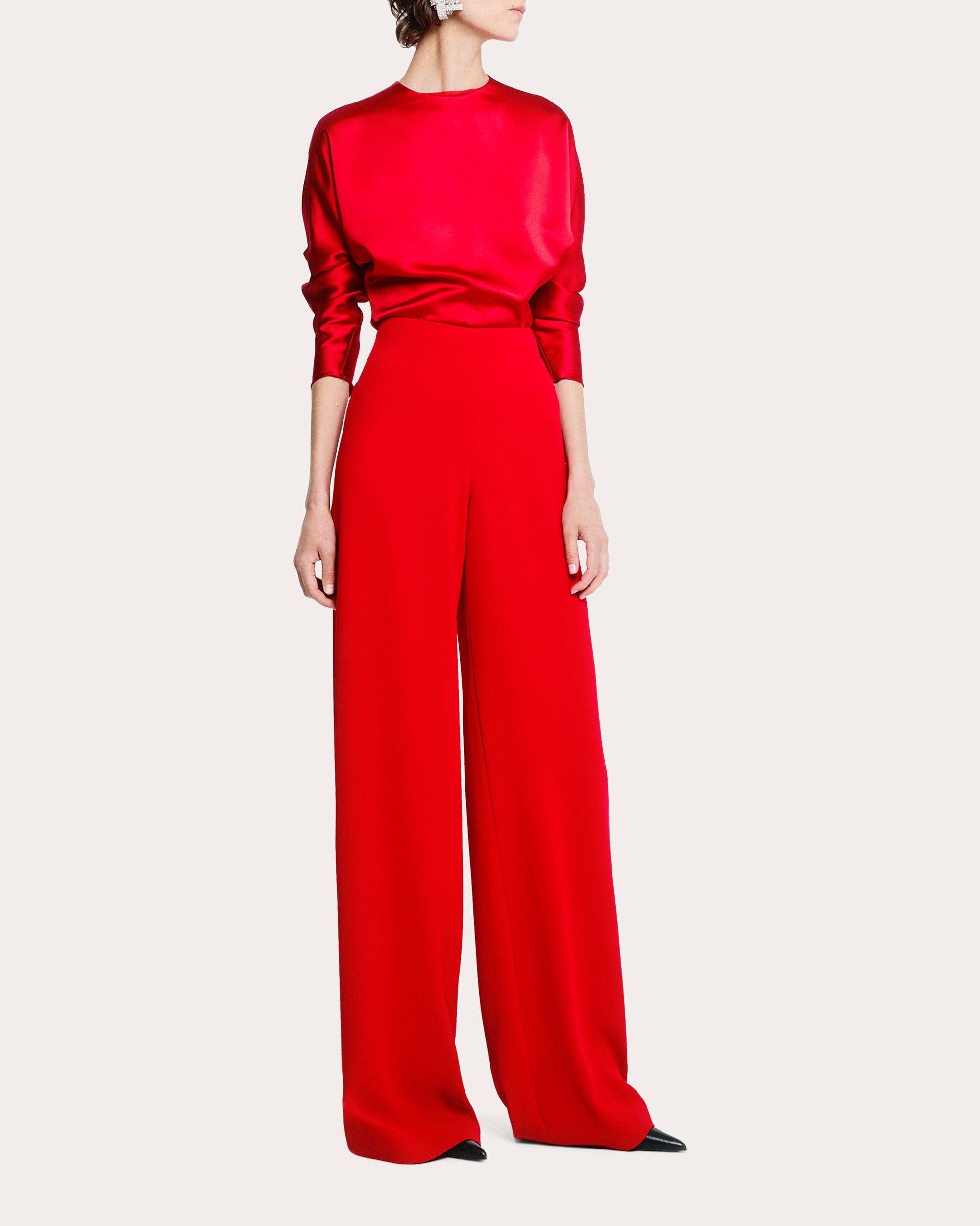 SEV Women's High-Waisted Wide-Leg Crepe Pants in Red Polyester