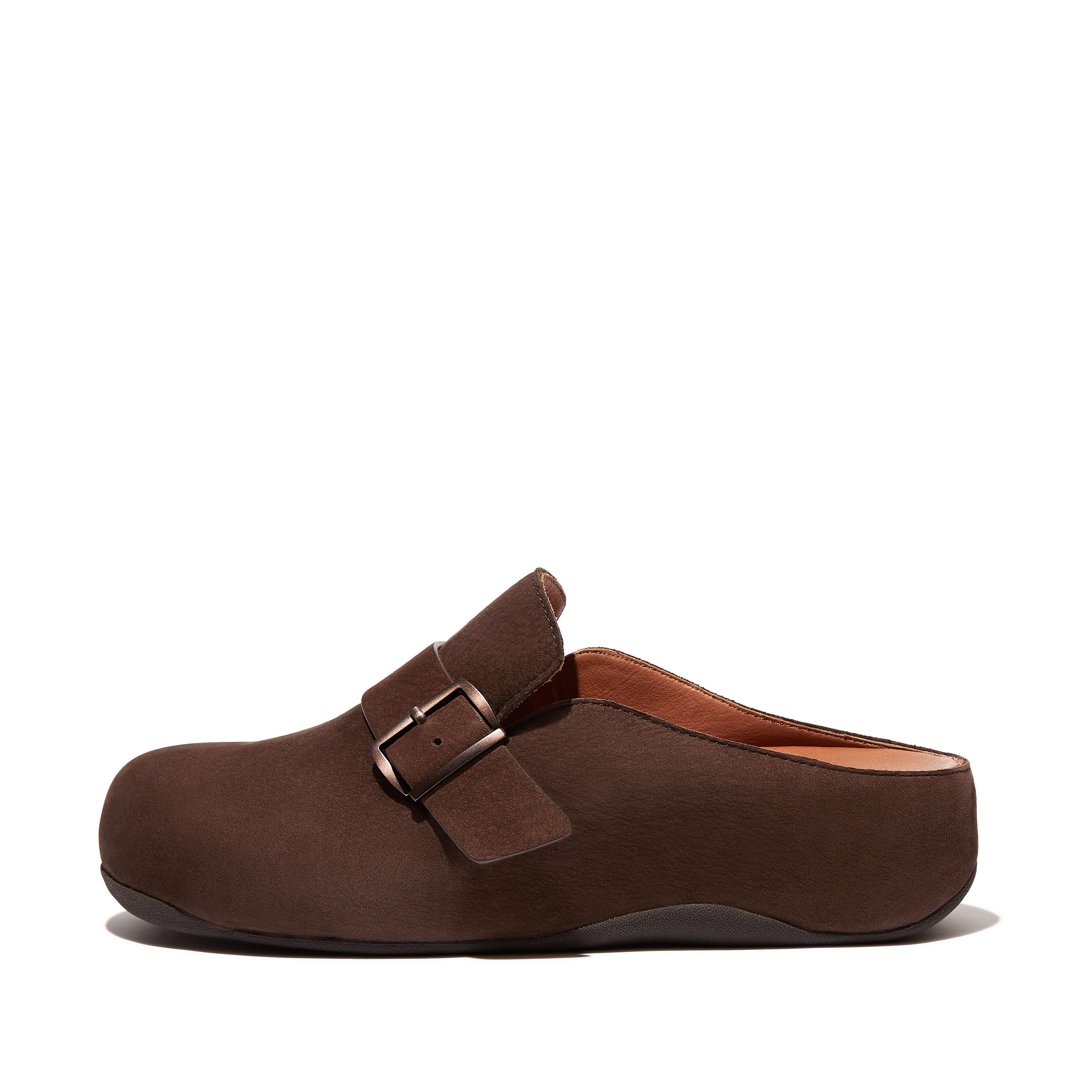 SHUV Buckle-Strap Leather Clogs Nubuck, Outlet