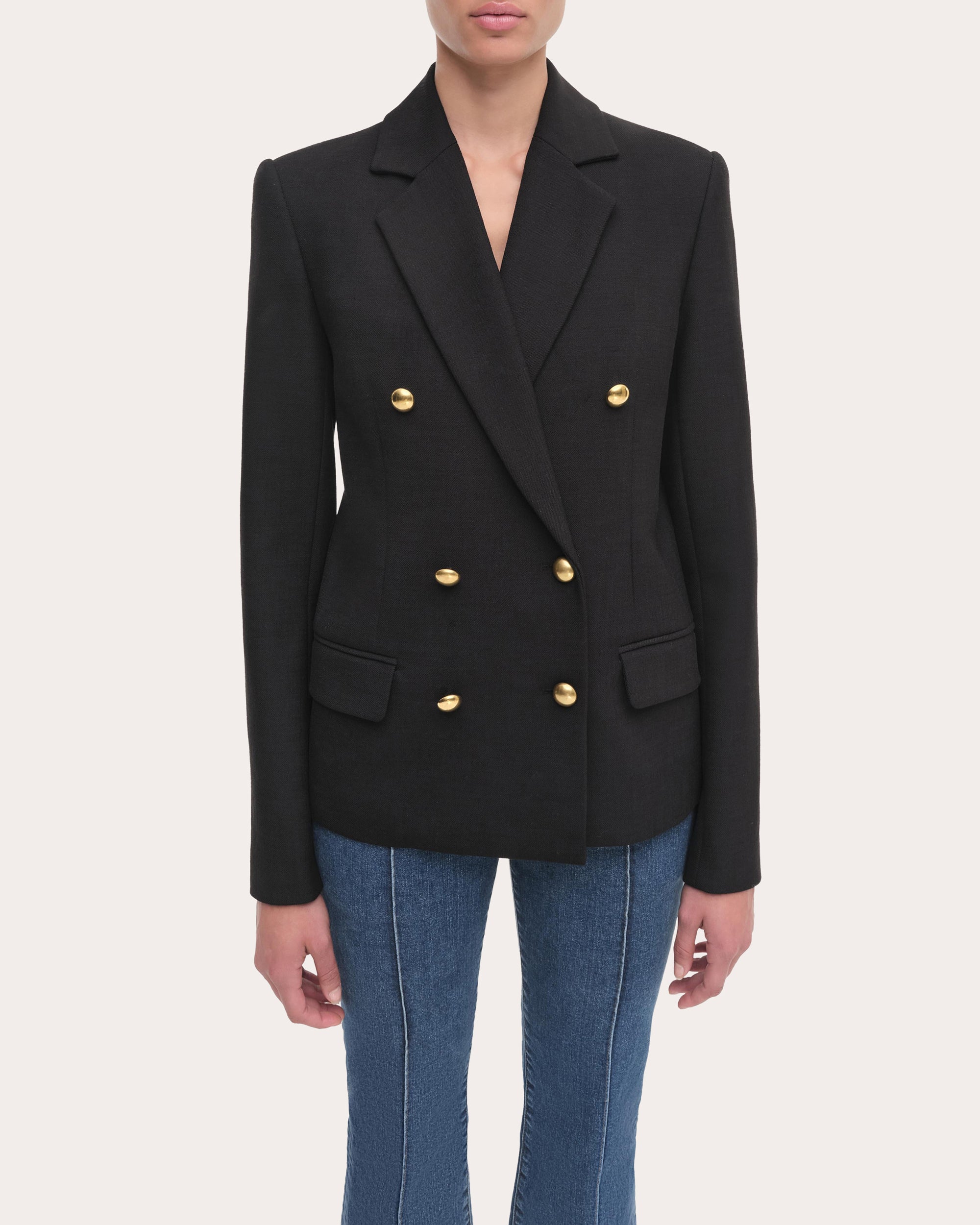 SIMKHAI Women's Becky Double-Breasted Blazer in Black Viscose/Elastane/Polyester