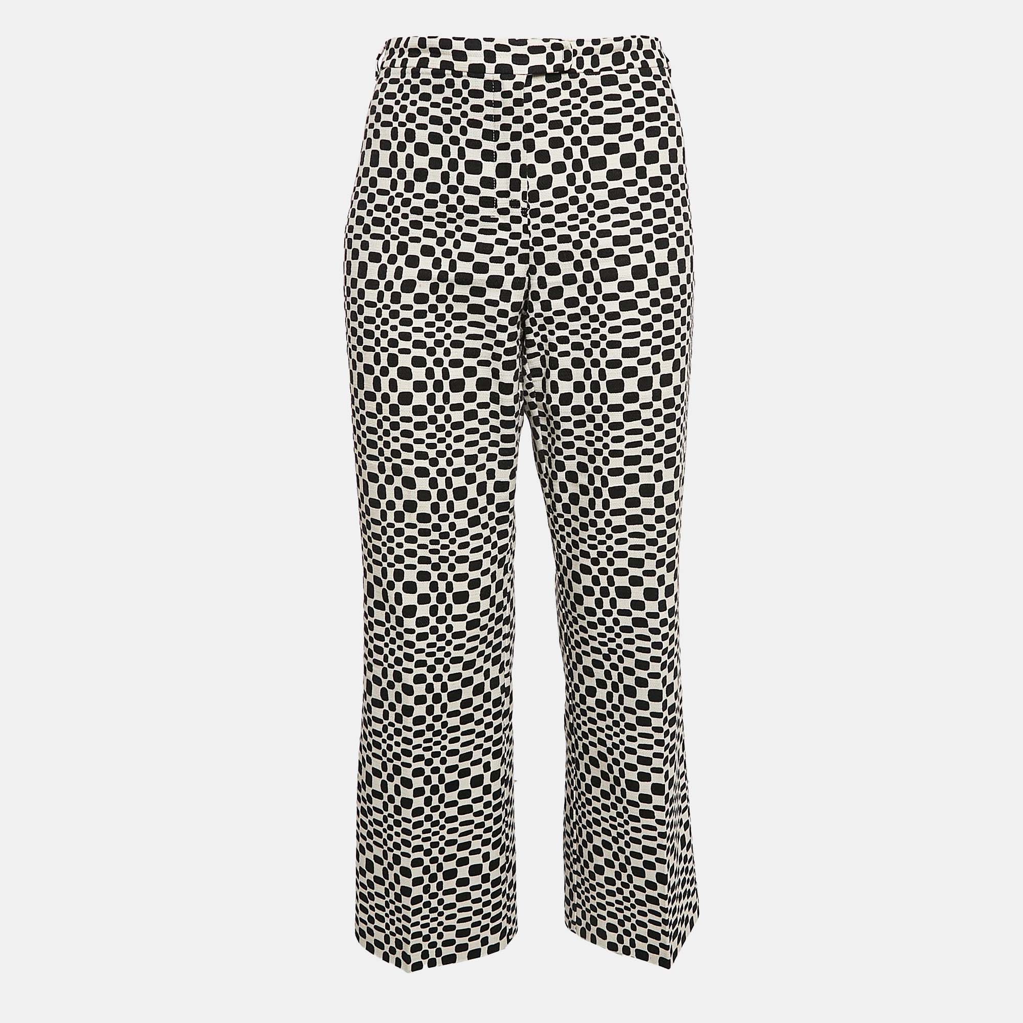 S'Max Mara White/Black Printed Cotton Wide-Leg Trousers L