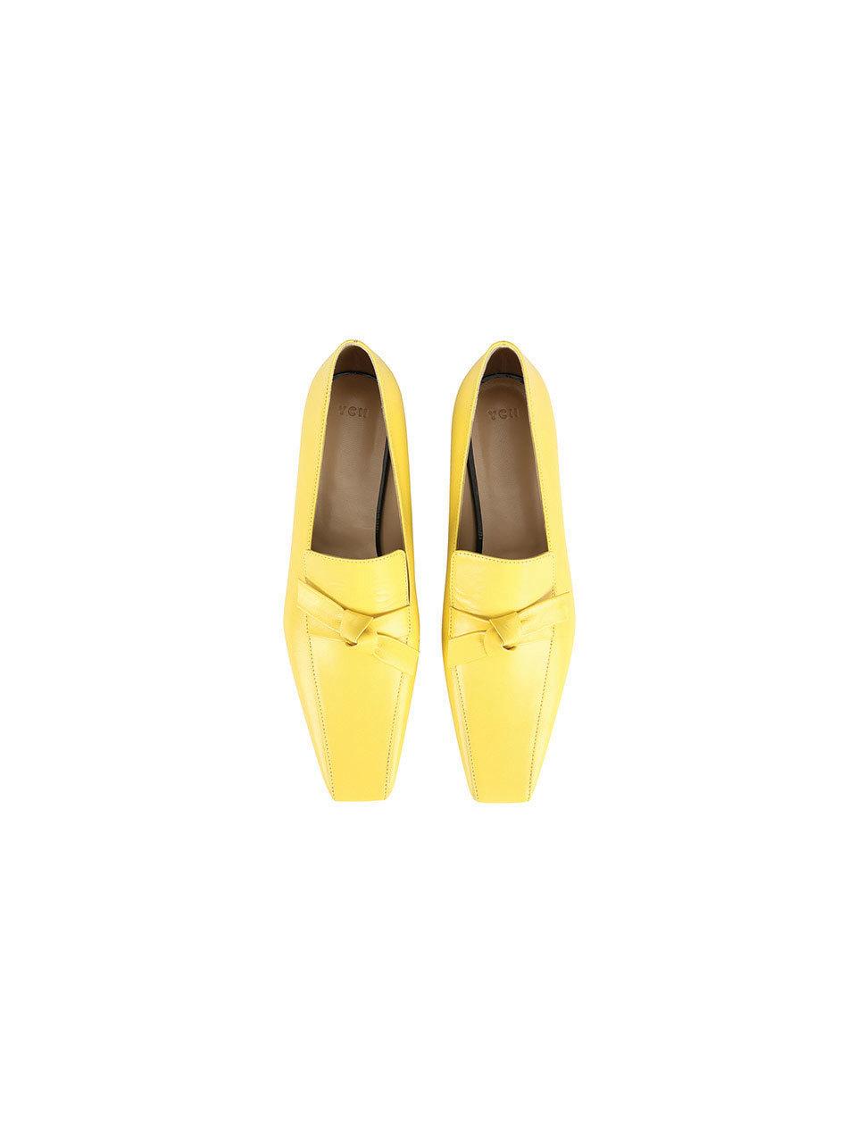 STRETCH BOW EMBELISHED LEATHER LOAFERS (YELLOW)