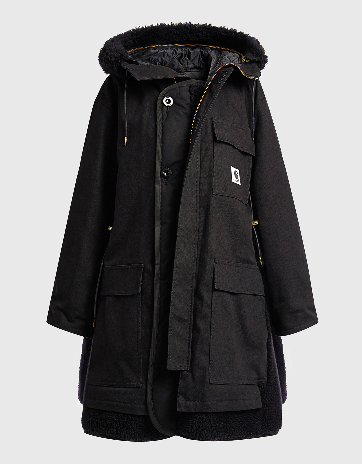 Sacai Black Carhartt WIP Panelled Parka Coat - MON 1