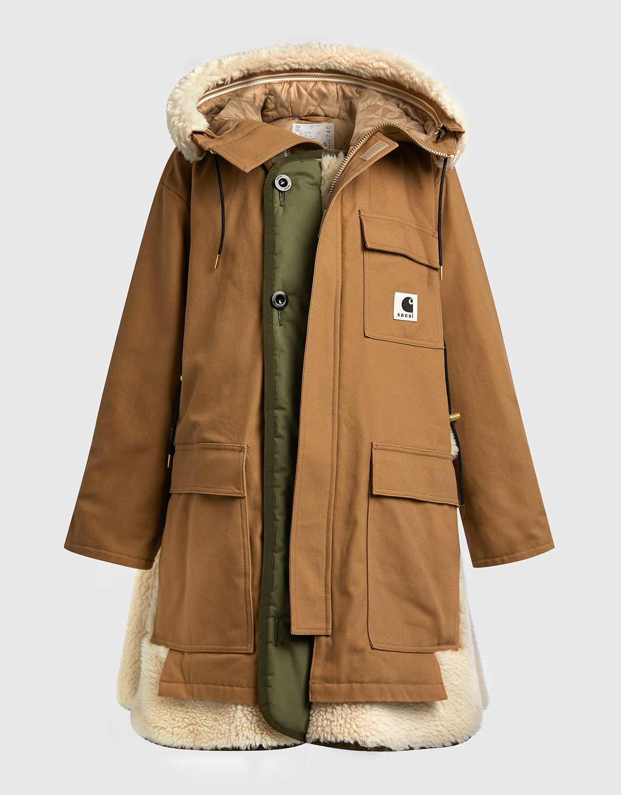 Sacai Camel Carhartt WIP Panelled Parka Coat - MON 1