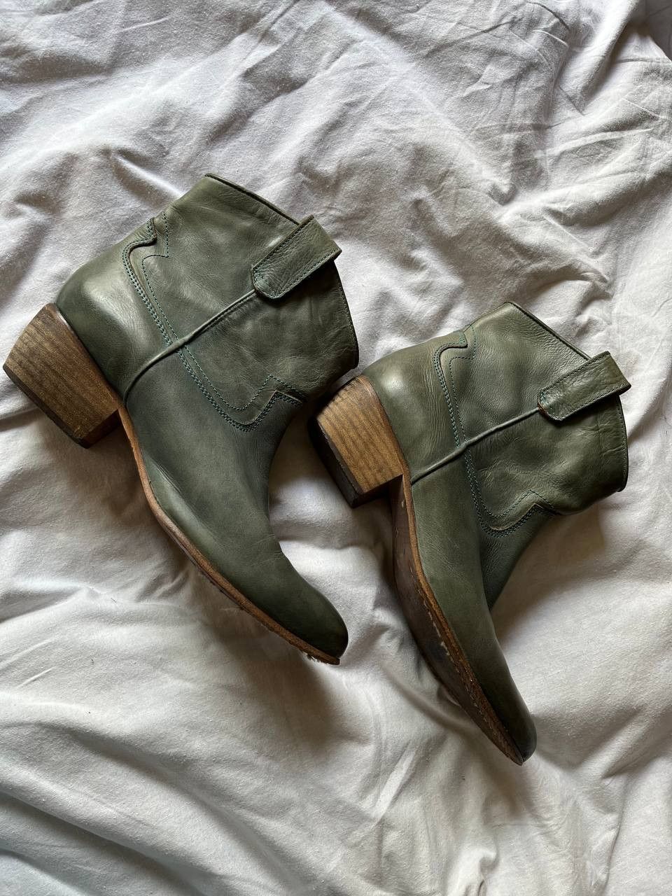 Sacha Women's Vintage Olive Green Leather Ankle Boots (Size 10)