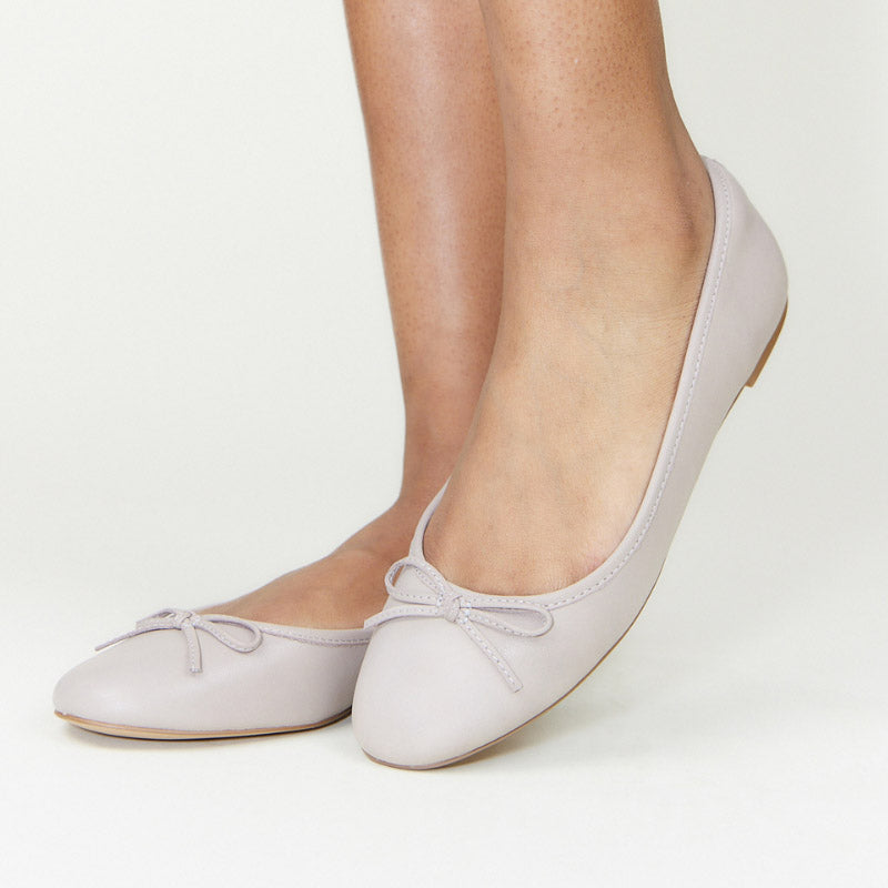 Sadie Ballet Flat in Taupe Leather