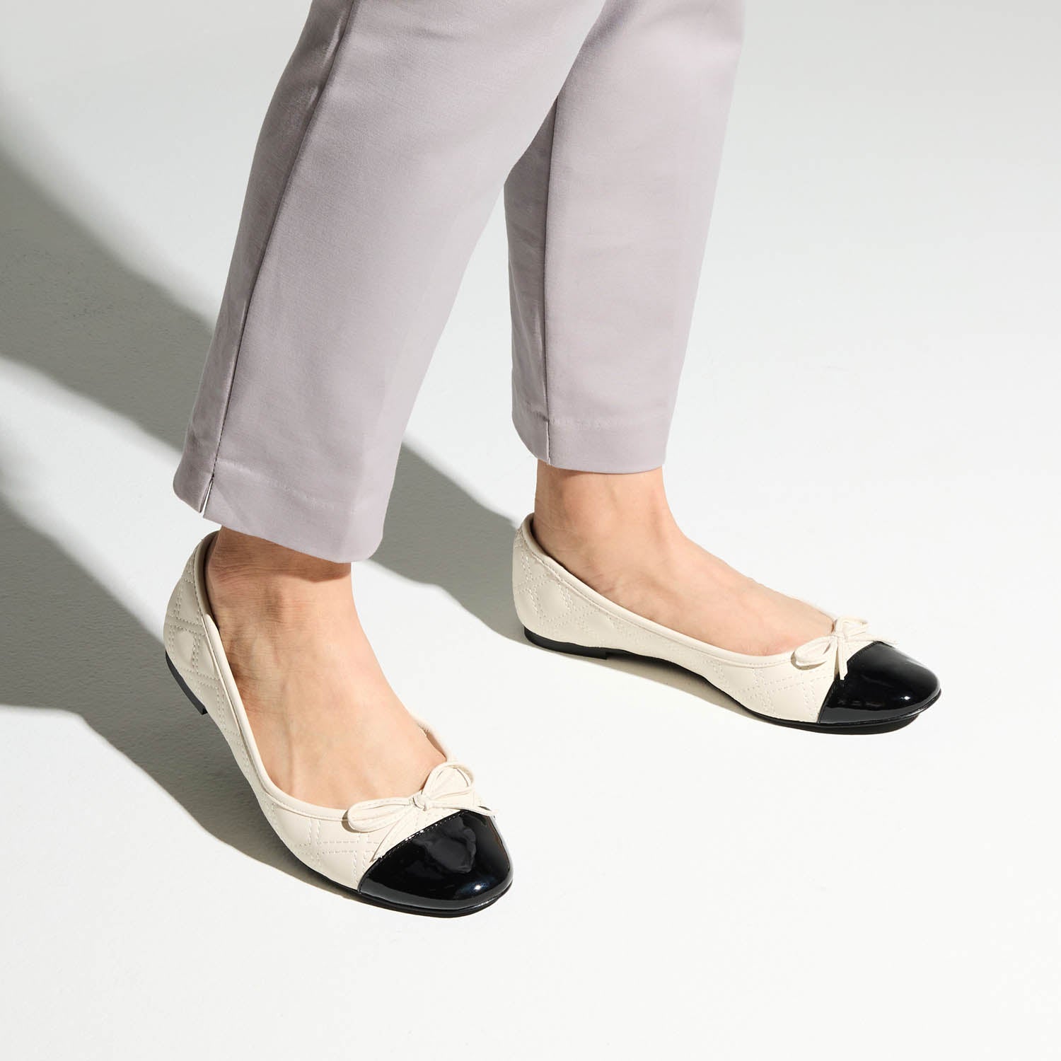 Sadie Quilted Ballet Flat in Bone Leather