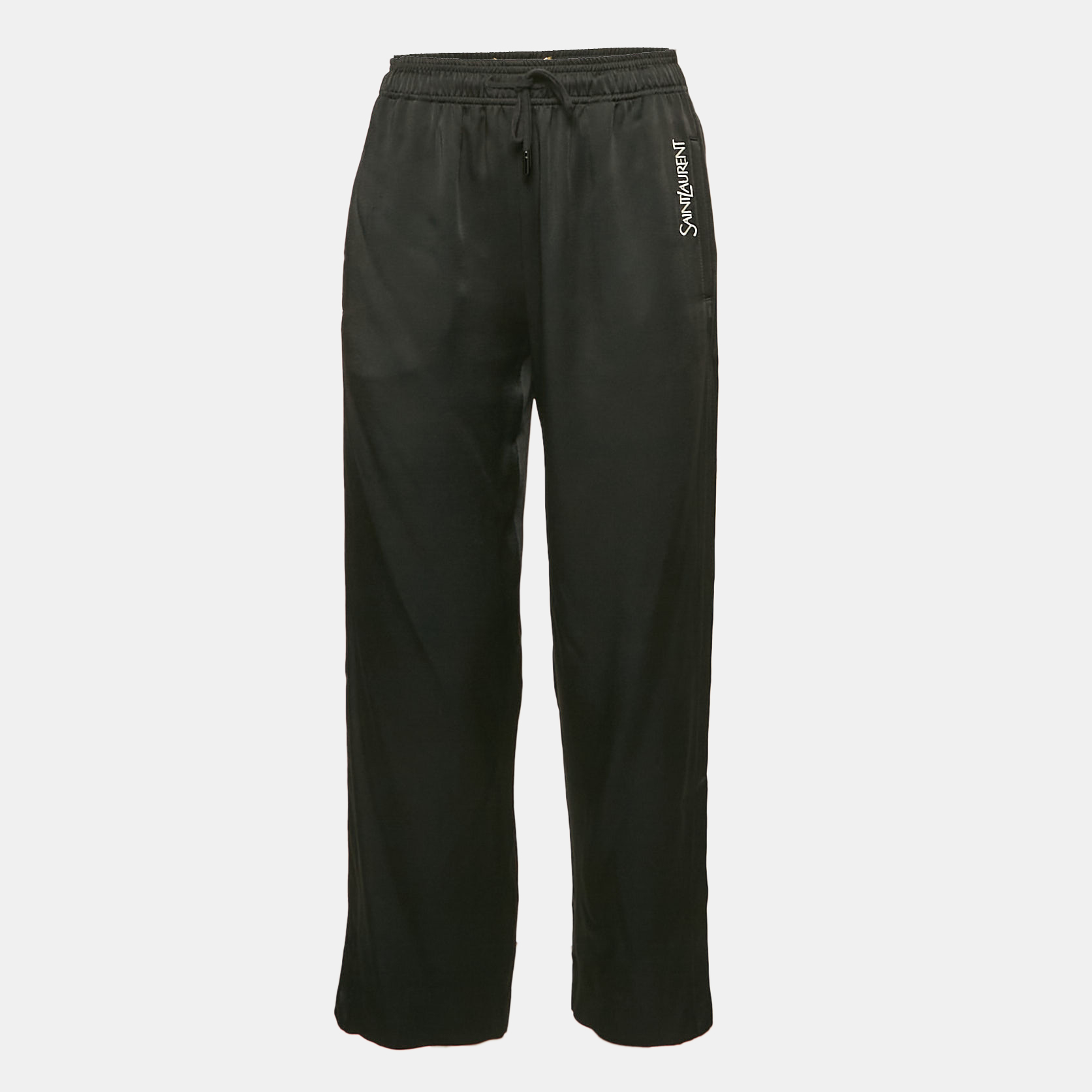 Saint Laurent Black Logo Embroidery Satin Contrast Trimmed Joggers S