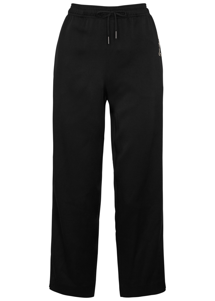 Saint Laurent Logo-embroidered Cropped Satin Trousers - Black - 10