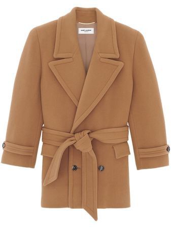 Saint Laurent Paris $8K Value Short Coat In Camel As Seen On Hailey Biber in Brown, Women's (Size Medium)