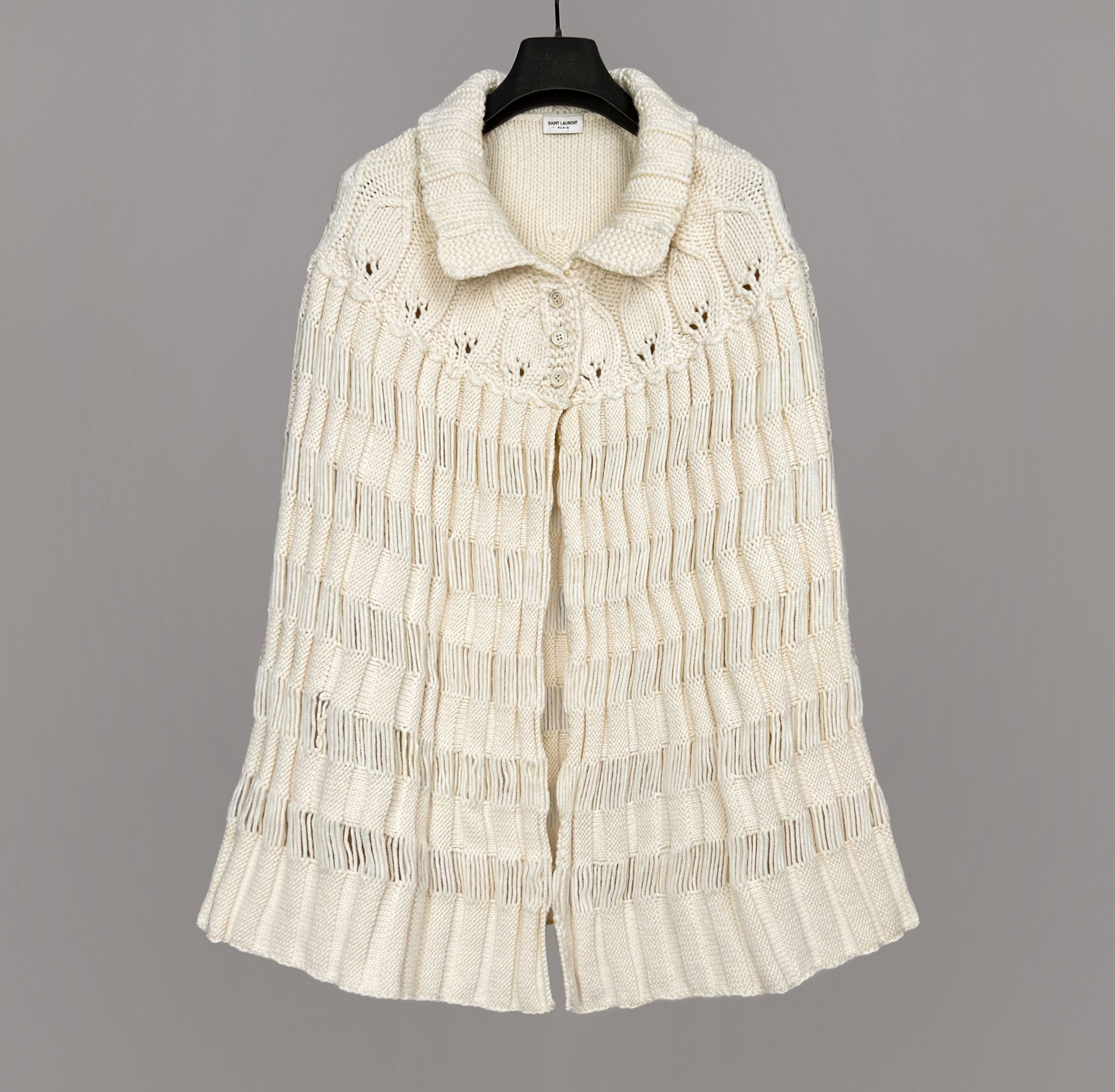 Saint Laurent Paris Knit Wool Cape Poncho Coat, One Size Fit, Retail $1990 in Beige/Bone, Women's