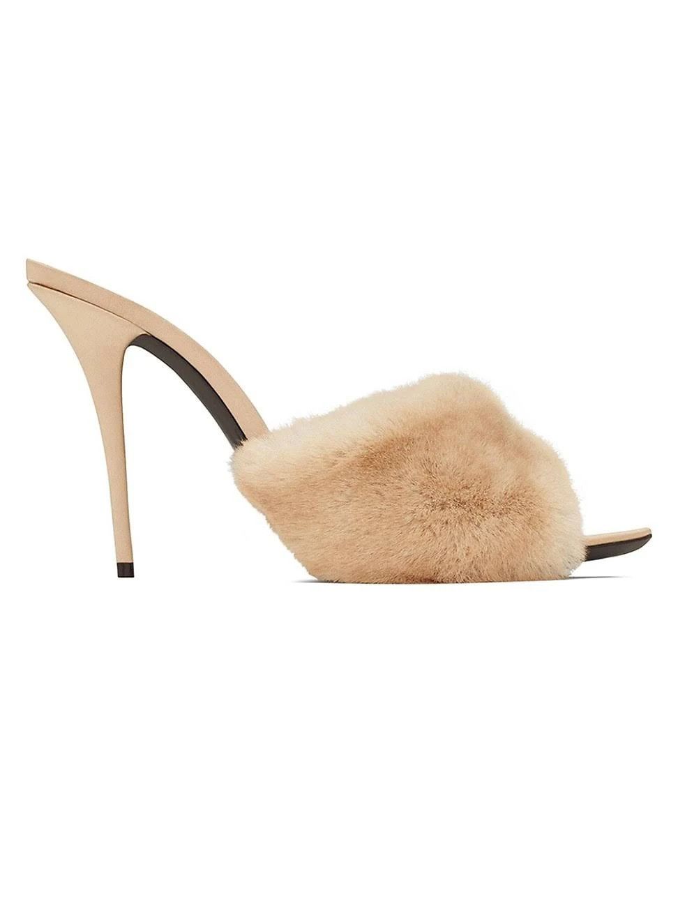 Saint Laurent Paris O1B1Hav110924 La16 Heel Shoesed Mules In Beige Shoes, Women's (Size 9.5)