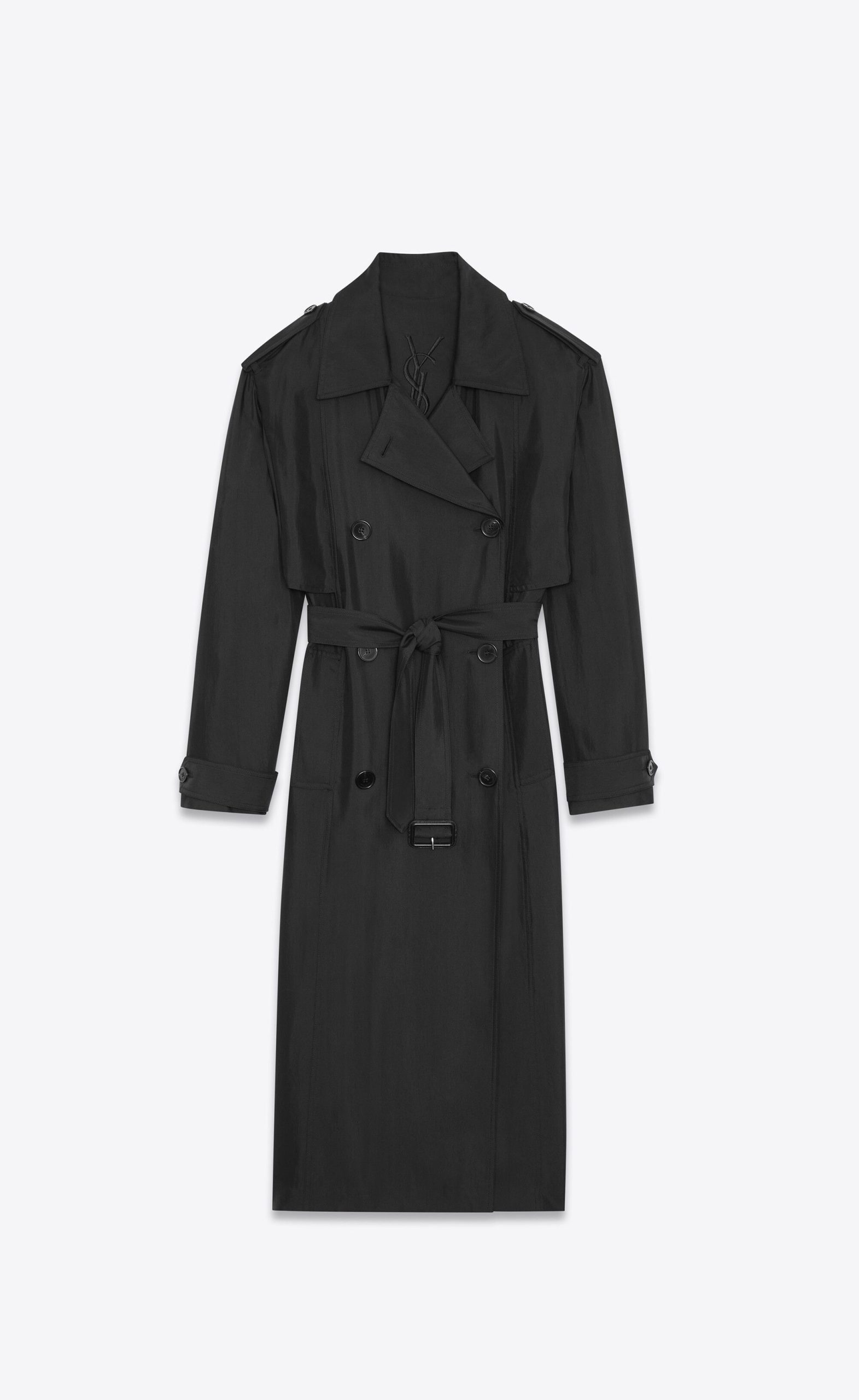 Saint Laurent Paris O1S1Wg110125 651786 Trench Coat In Silk Satin In Black, Women's (Size Medium)