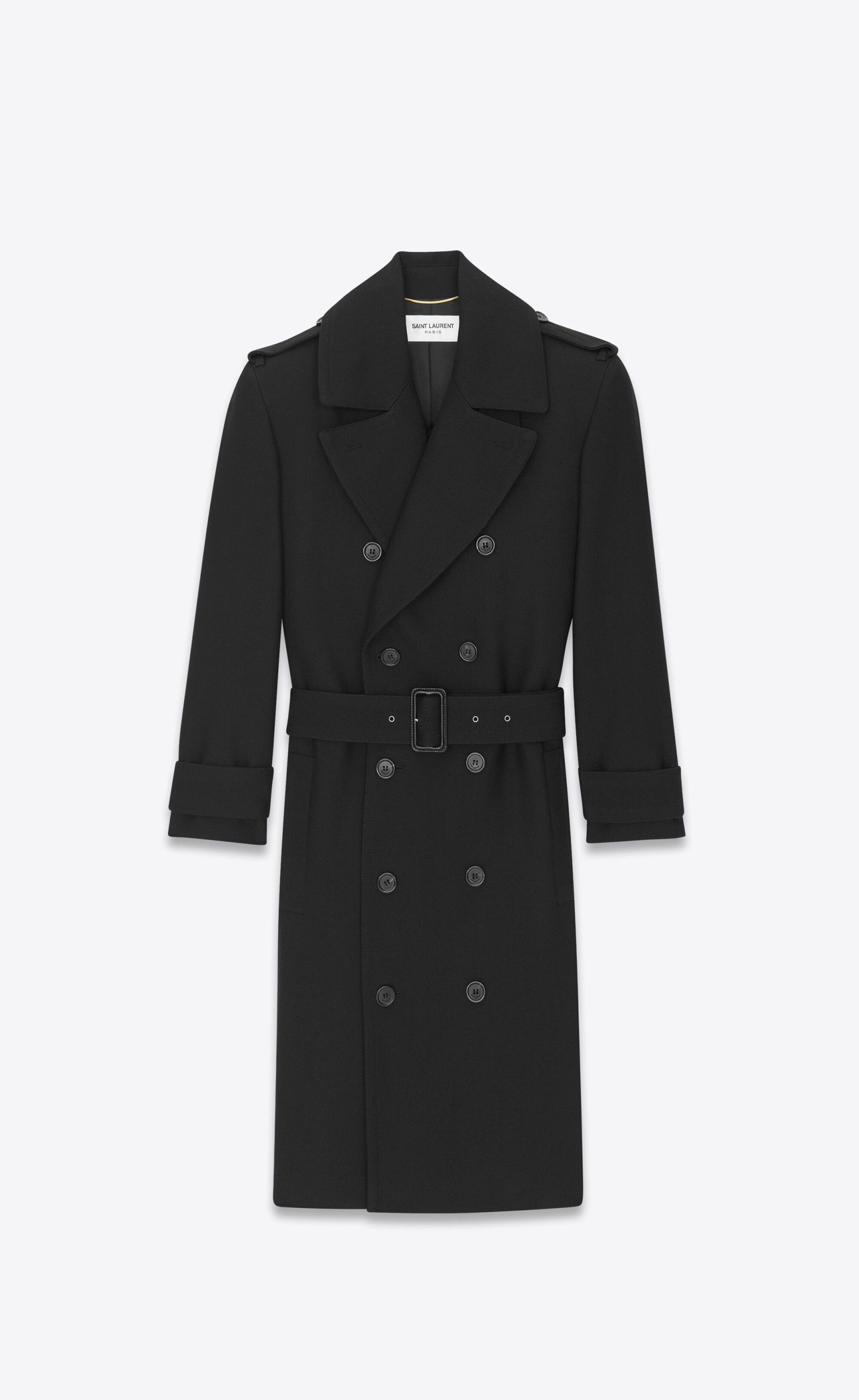 Saint Laurent Paris O1S1Wg110125 720817 Military Trench Coat In Wool In Black, Women's (Size Medium)