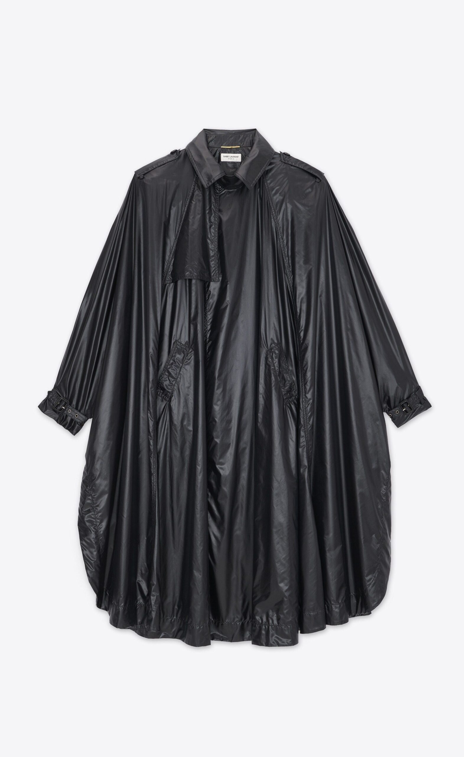 Saint Laurent Paris O1S1Wg110125 766974 Trench Cape Coat In Nylon In Black, Women's (Size Medium)