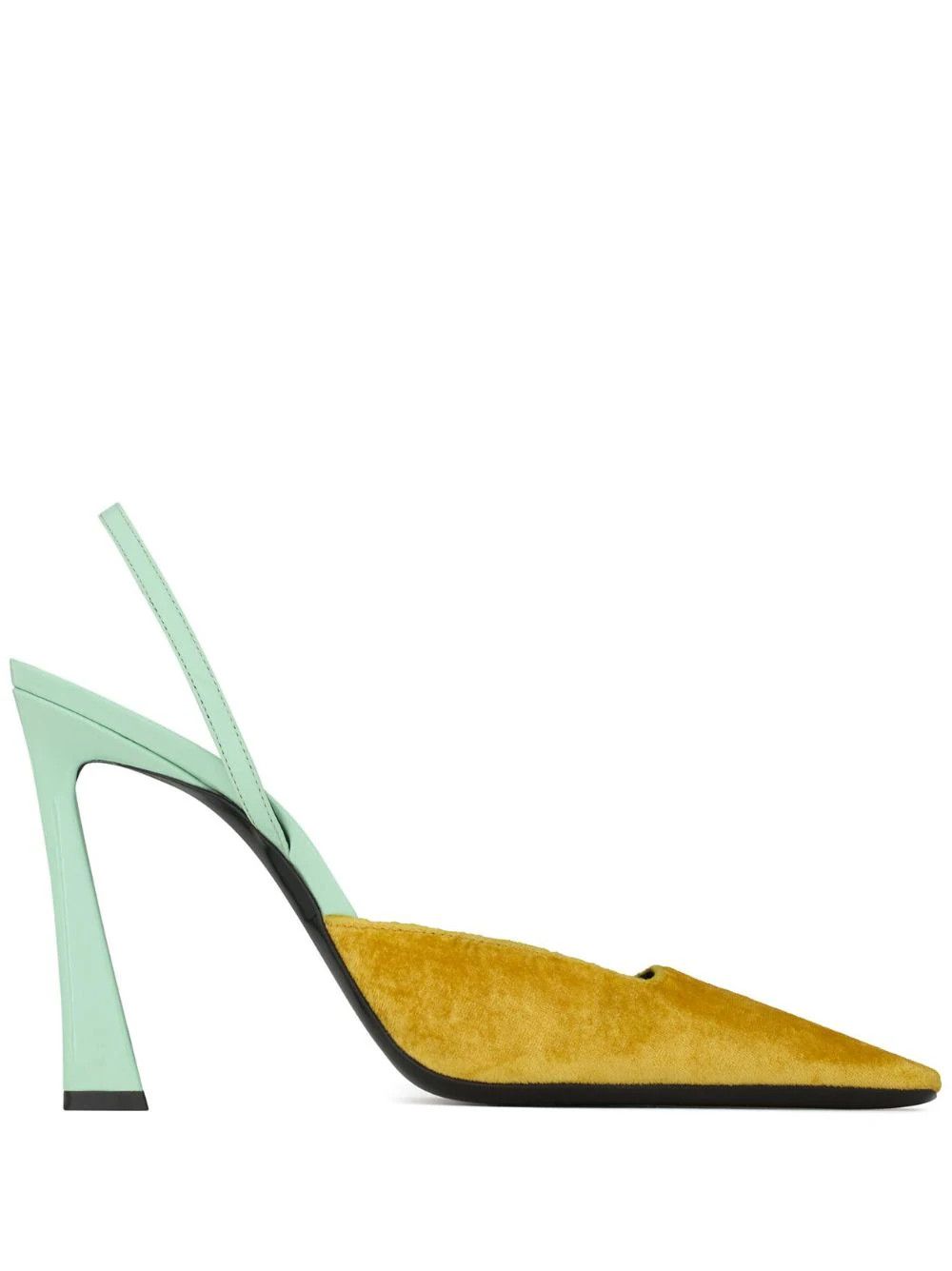 Saint Laurent Paris O1S1Wg111024 Blade Slingback Pumps Silk Velvet Patent Yellow Shoes in Yellow/Light Green, Women's (Size 7)